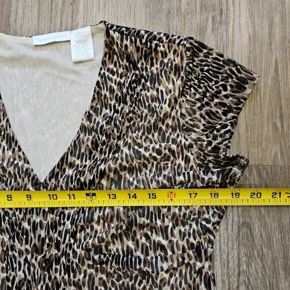 Vtg Leopard Print Mesh Babydoll Blouse Top Womens L Brown Boho Y2K Cheetah Girls - Picture 8 of 9